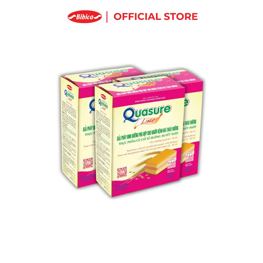 Ảnh Combo 3 Hộp Bánh Bông Lan Quasure Light Bibica 126g - Thực phẩm cho người ăn kiêng, tiểu đường 1