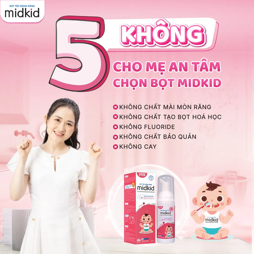 Ảnh Combo 3 hộp Bọt tâp đánh răng Midkid vị dâu 60ml  cho bé từ 1 tuổi - Tặng Bàn chải điện + Sticker 3