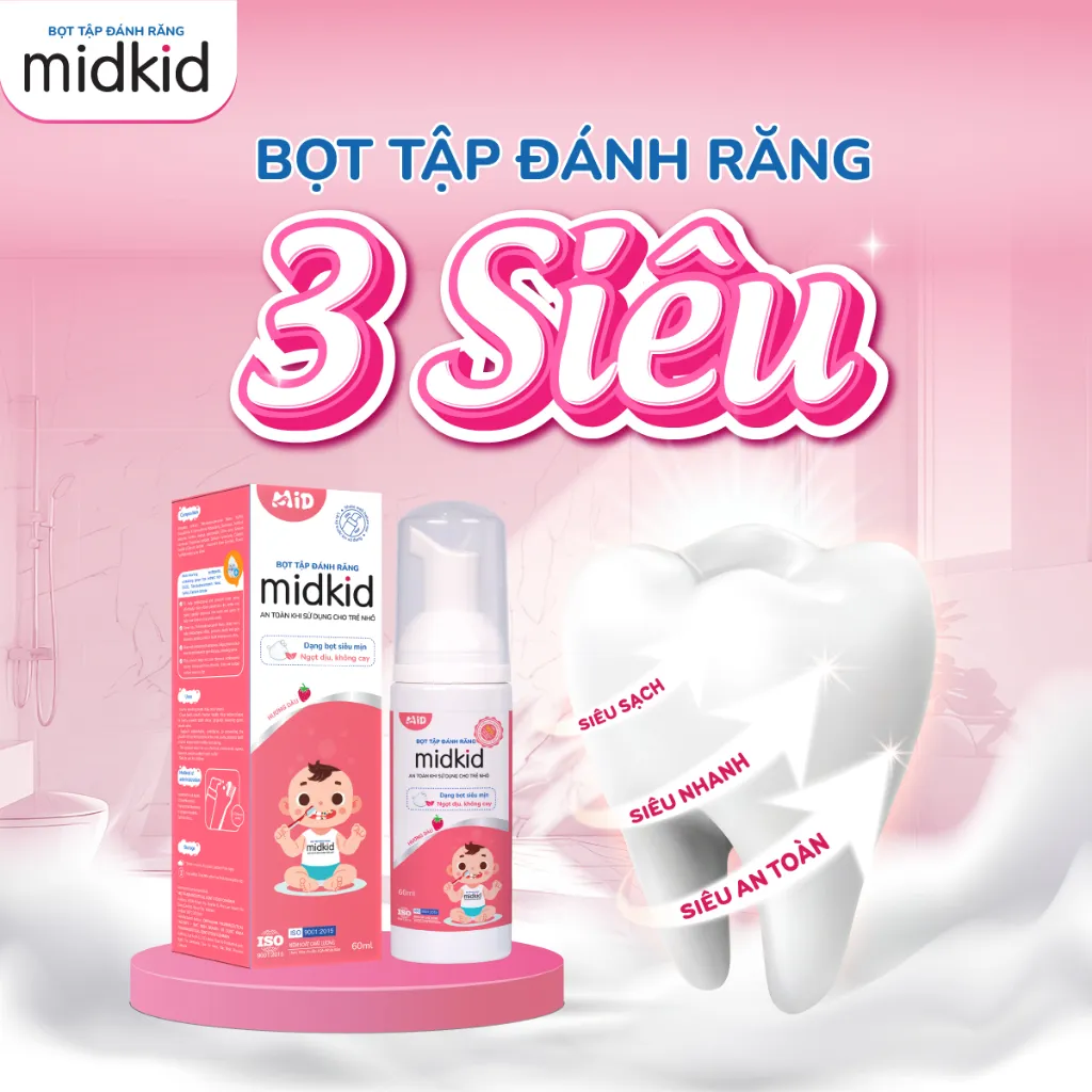 Ảnh Combo 3 hộp Bọt tâp đánh răng Midkid vị dâu 60ml  cho bé từ 1 tuổi - Tặng Bàn chải điện + Sticker 4