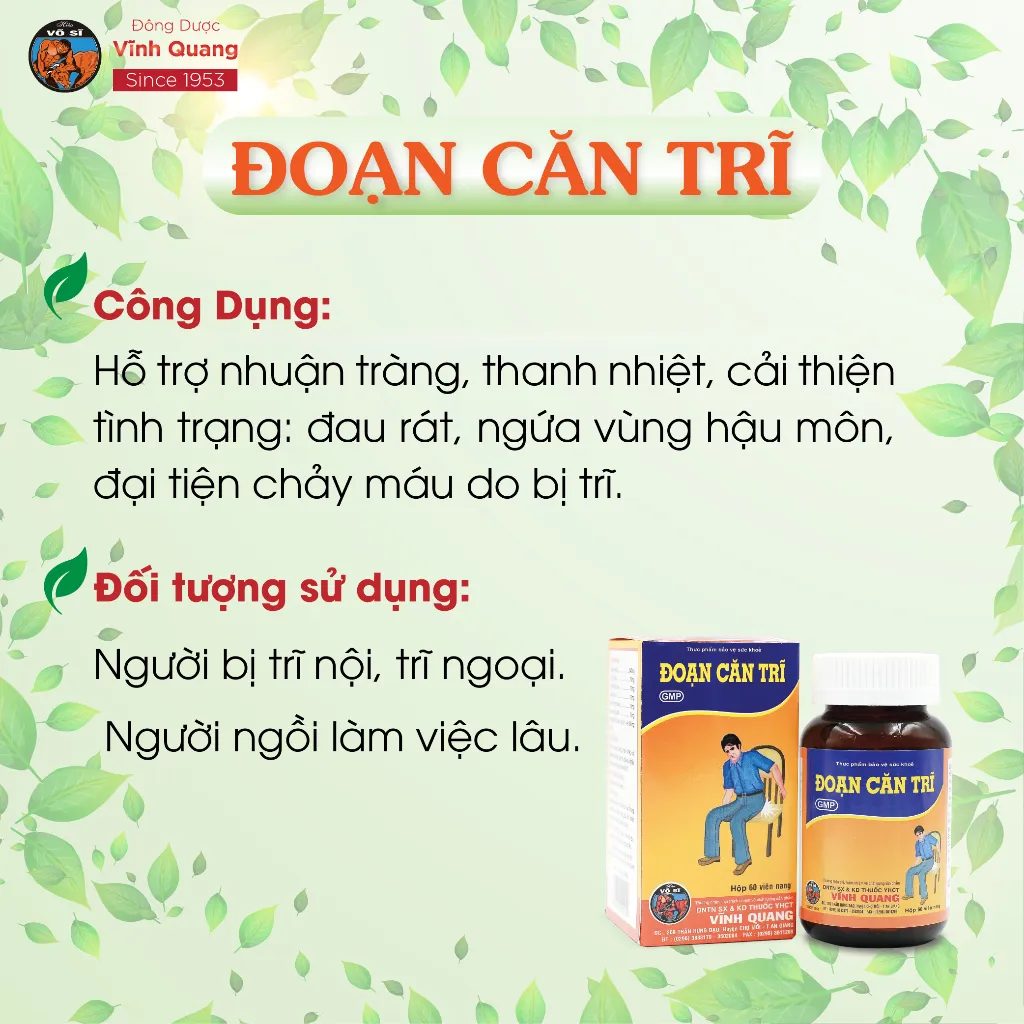 Ảnh Combo 3 Hộp Đoạn Căn Trĩ VĨNH QUANG - Hỗ trợ giảm trĩ nội, trĩ ngoại - Hộp 60 viên 2