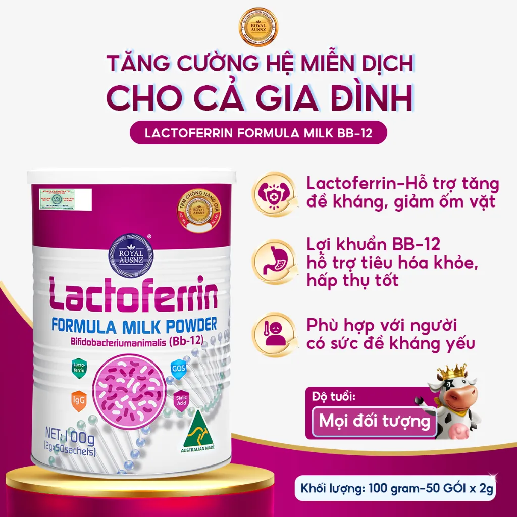Ảnh Combo 3 Hộp Sữa Hoàng Gia Úc Lactoferrin Formula Milk BB-12 ROYAL AUSNZ Hỗ Trợ Tăng Cường Hệ Miễn Dịch Cho Trẻ 100g 2