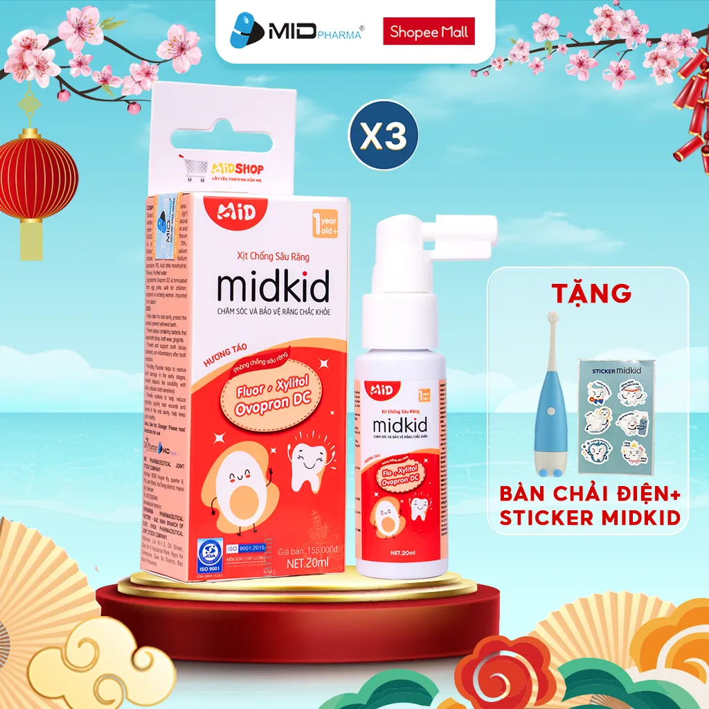 Ảnh Combo 3 hộp xịt chống sâu răng MIDKID cho bé từ 1 tuổi giúp làm sạch và bảo vệ men răng vị táo 20ml 2