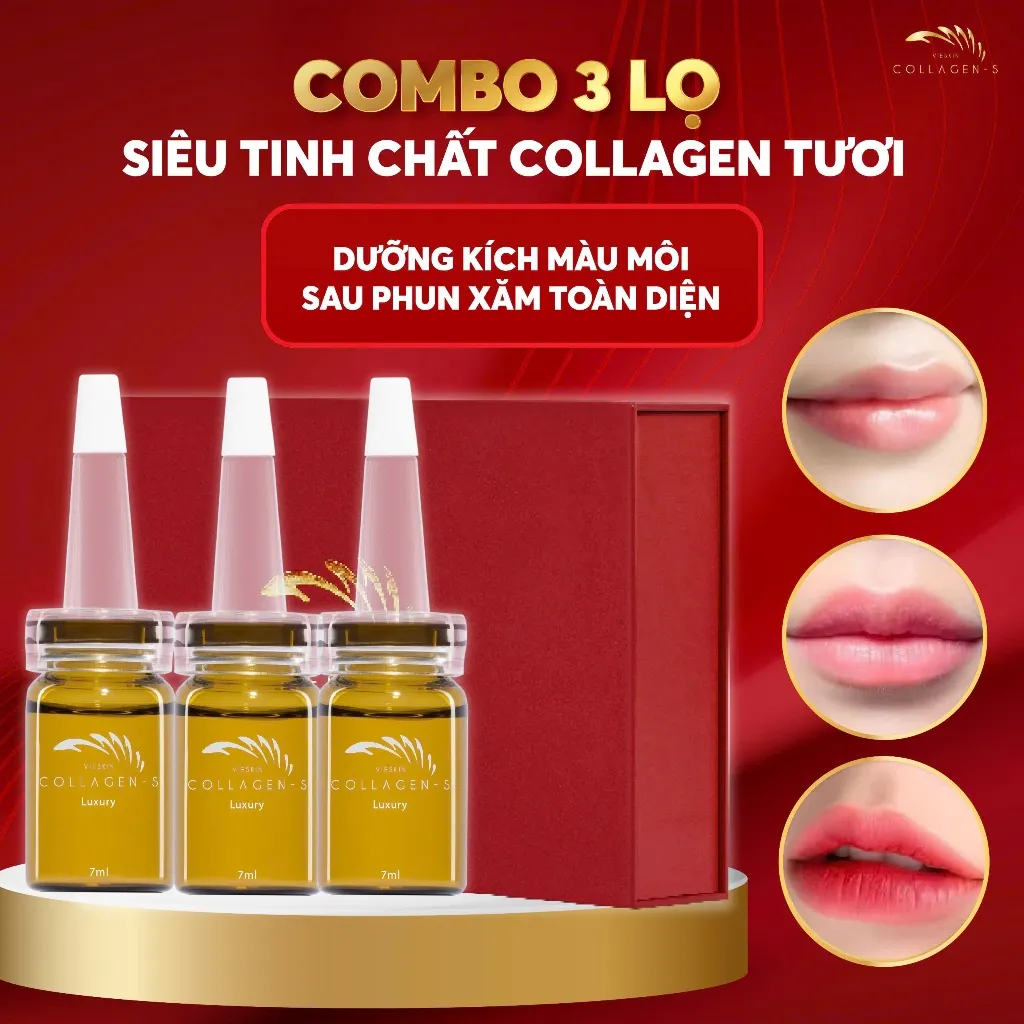 Ảnh Combo 3 Lọ Siêu Tinh Chất Vieskin Collagen Luxury Cao Cấp Dưỡng Kích Màu Môi Sau Phun Xăm Toàn Diện 2