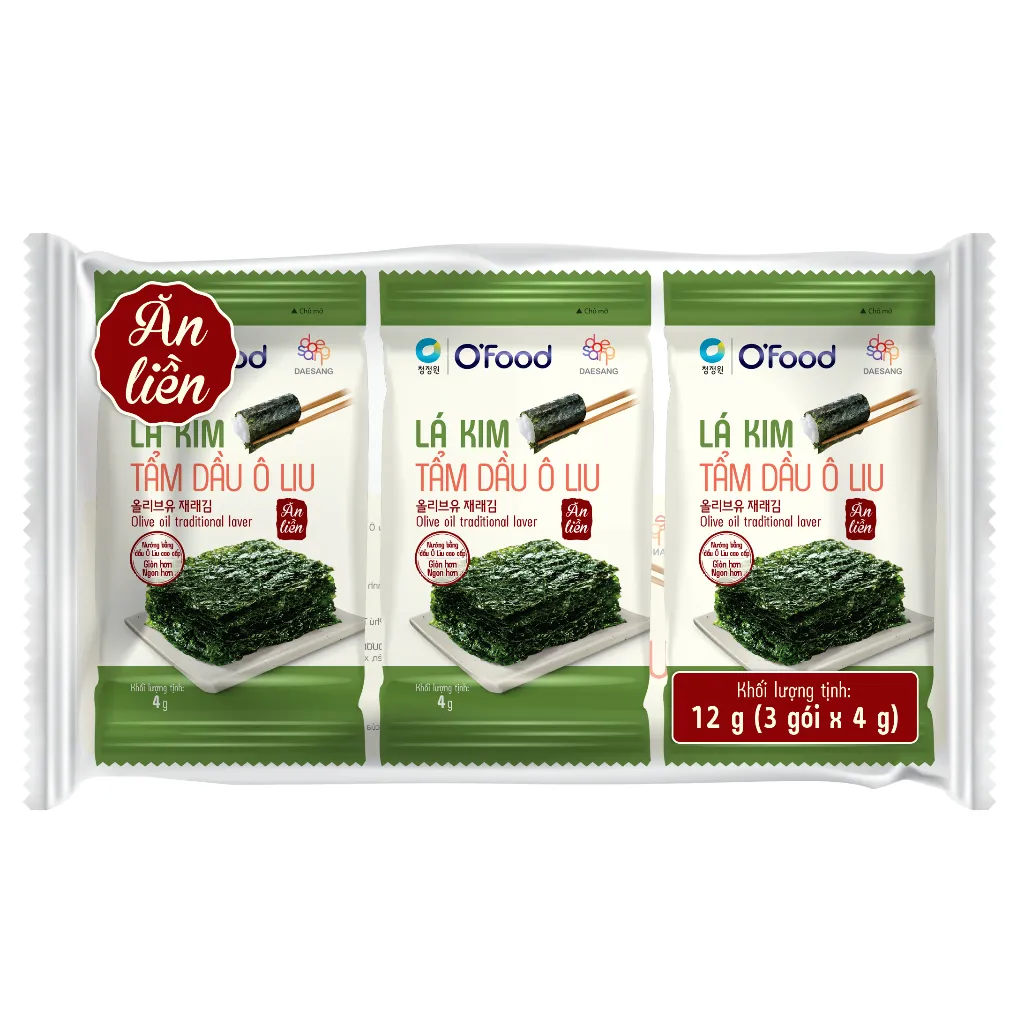Ảnh Combo 3 lốc (9 gói)  rong biển / Lá kim 4G tẩm dầu Oliu O'food giòn, thơm, gia vị vừa miệng, ăn liền hoặc ăn kèm 4