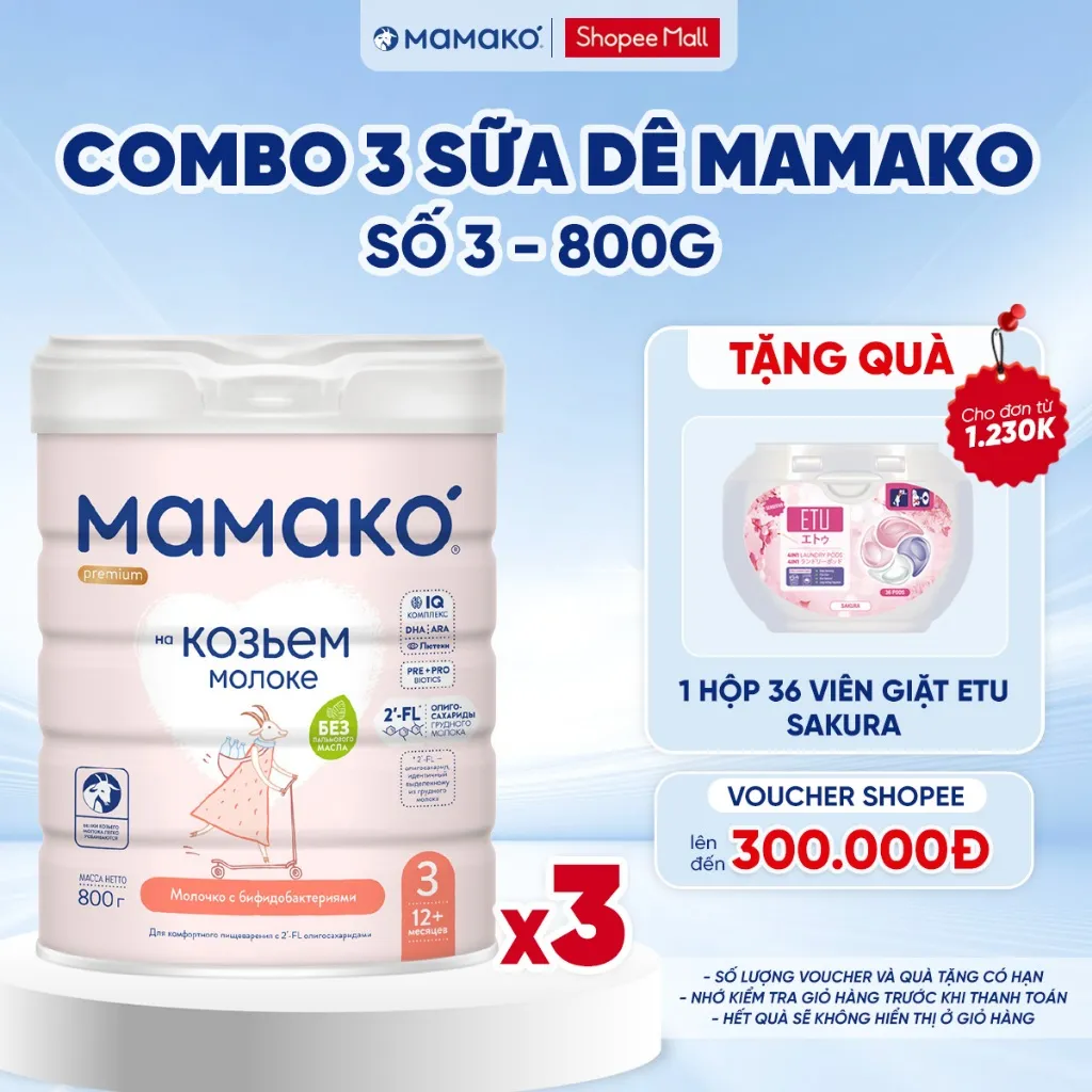 Ảnh COMBO 3 LON Sữa Dê Công Thức MAMAKO Premium Số 3 - 800g 1