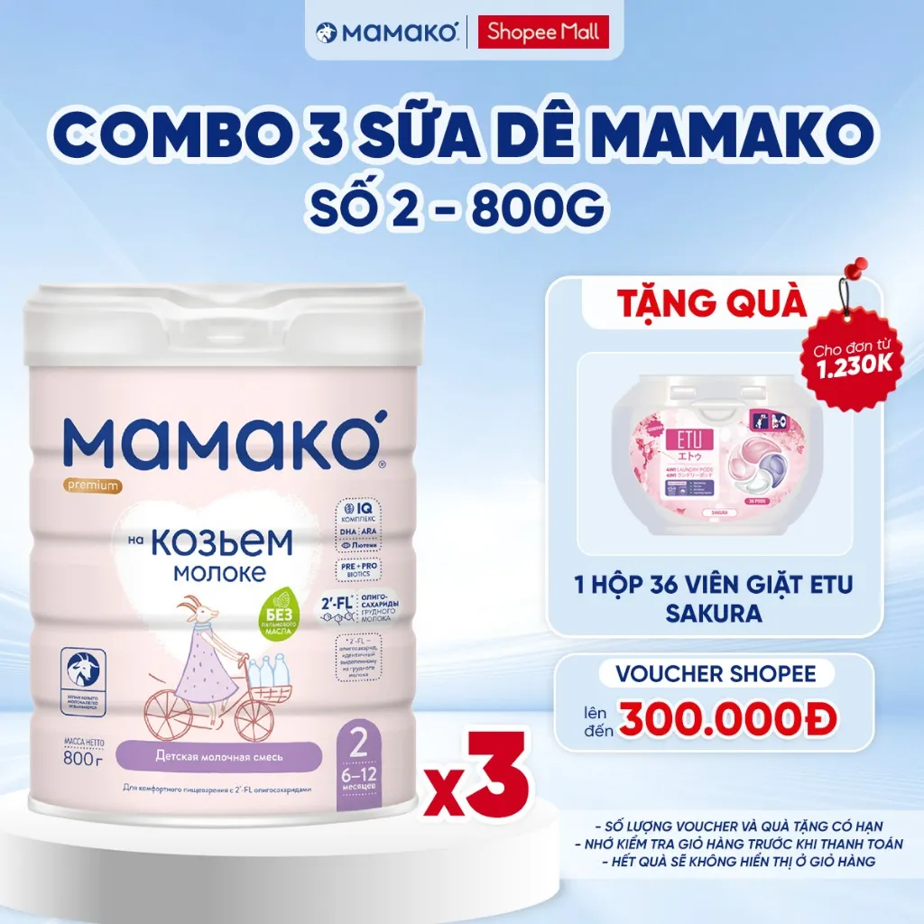 Ảnh COMBO 3 LON Sữa Dê MAMAKO Số 2 - 800g 1