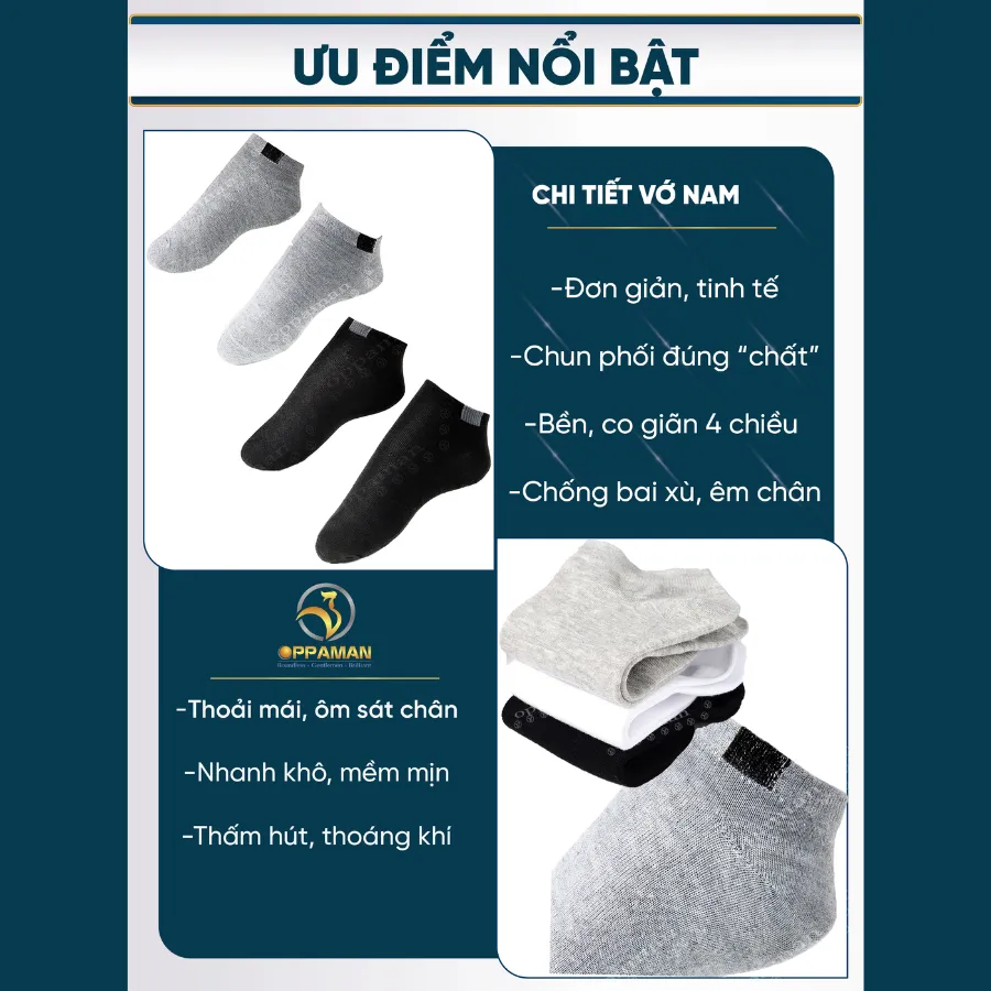 Ảnh Combo 3 Đôi Tất Vớ nam cổ ngắn cotton mềm mại thoáng mát kháng khuẩn, chống mùi hôi OVT6 OPPAMAN 2