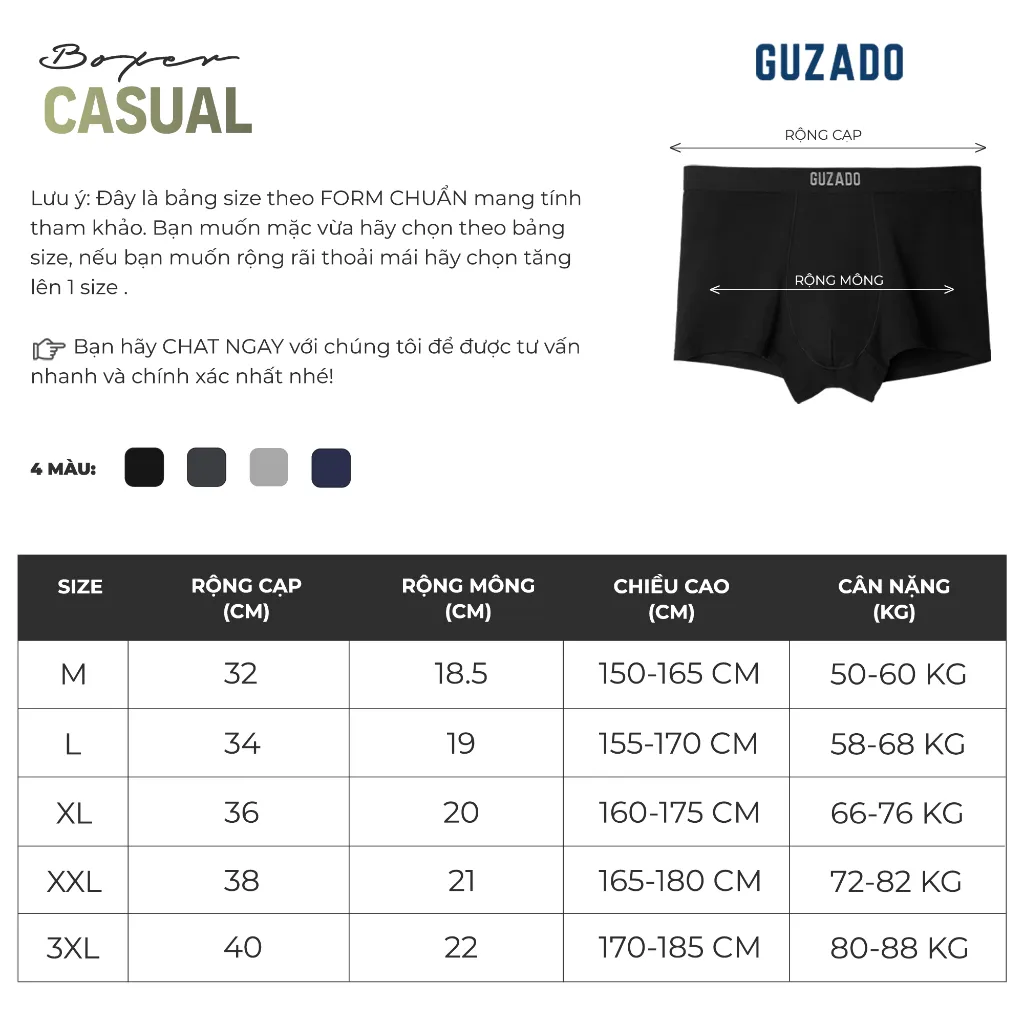 Ảnh Combo 3 Quần Lót Boxer Nam Guzado Cotton Compact Dáng Trunk Co Giãn Thoáng Khí Vượt Trội CB3GBX 3