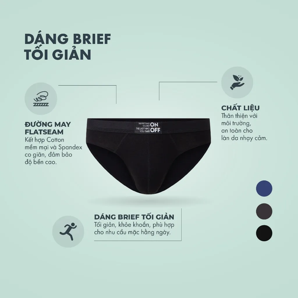 Ảnh Combo 3 quần lót nam ONOFF cotton Mỹ dáng brief kháng khuẩn - 18UQ23A054 2
