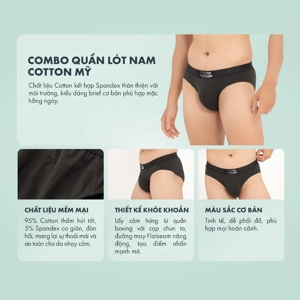 Ảnh Combo 3 quần lót nam ONOFF cotton Mỹ dáng brief kháng khuẩn - 18UQ23A054 3