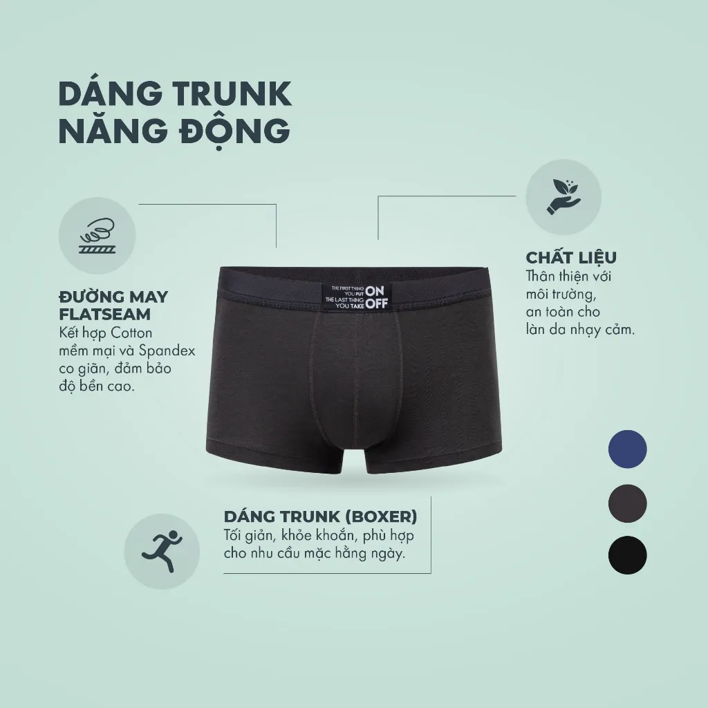 Ảnh Combo 3 quần lót nam ONOFF cotton USA thoáng mát, kháng khuẩn dáng boxer - 18UO23A055 3
