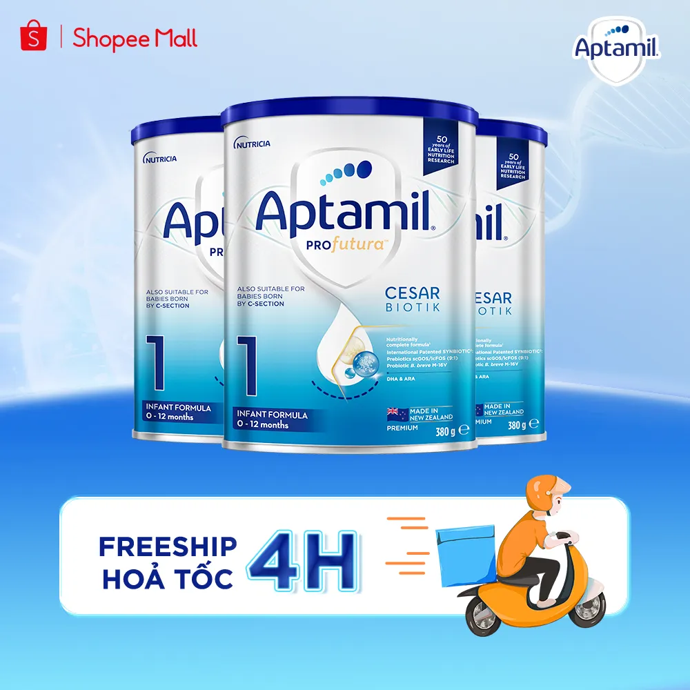Ảnh Combo 3 Sữa bột Aptamil Profutura Cesarbiotik New Zealand hộp thiếc số 1 (380g) cho bé từ 0-12 tháng tuổi 1