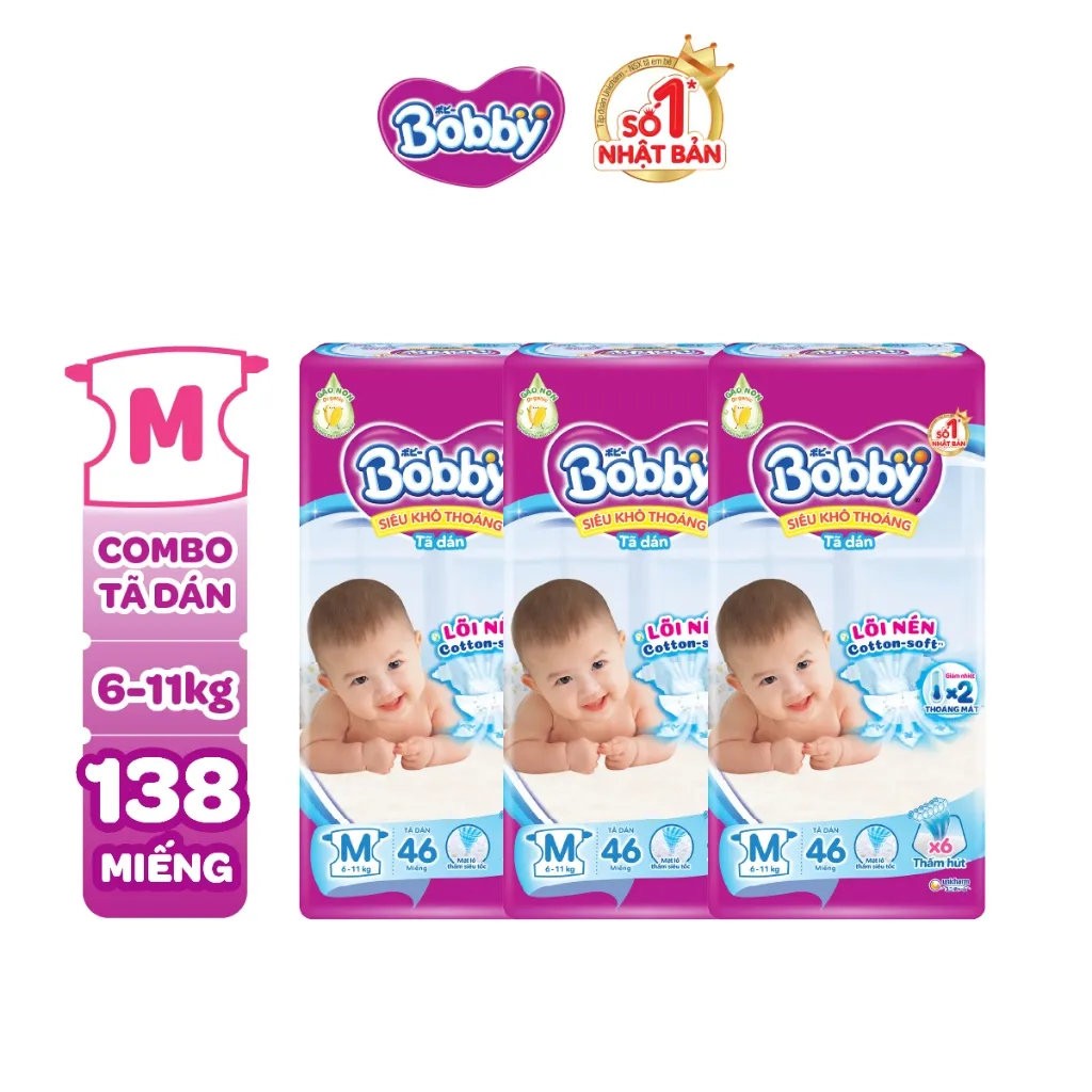 Ảnh Combo 3 tã dán sơ sinh Bobby NB70/S54/M46 mới- Lõi nén cotton-soft 3mm 1