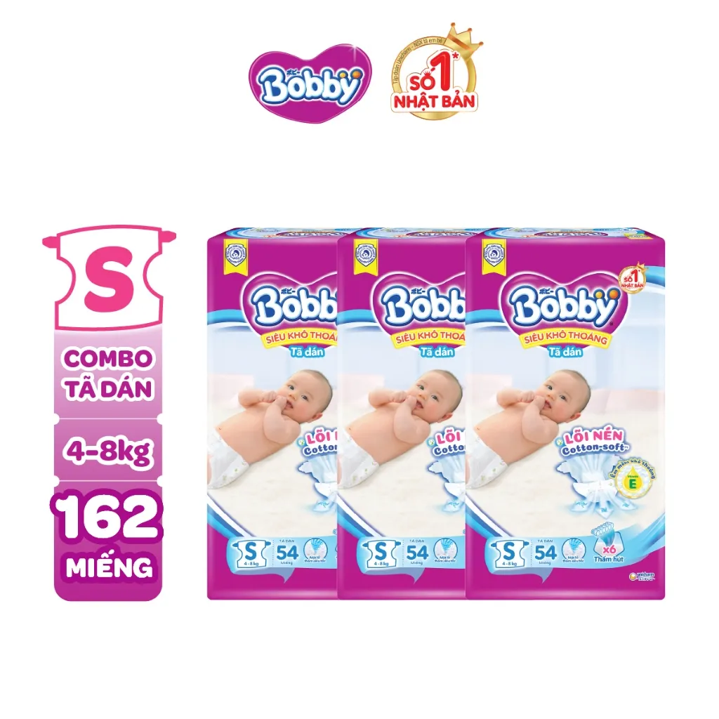 Ảnh Combo 3 tã dán sơ sinh Bobby NB70/S54/M46 mới- Lõi nén cotton-soft 3mm 2