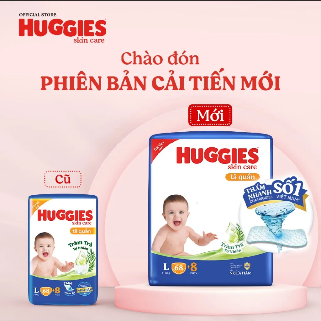 Ảnh Combo 3 Tã quần Huggies Skincare Mega Jumbo M106/L96+8/XL84+4/XXL76+4 2