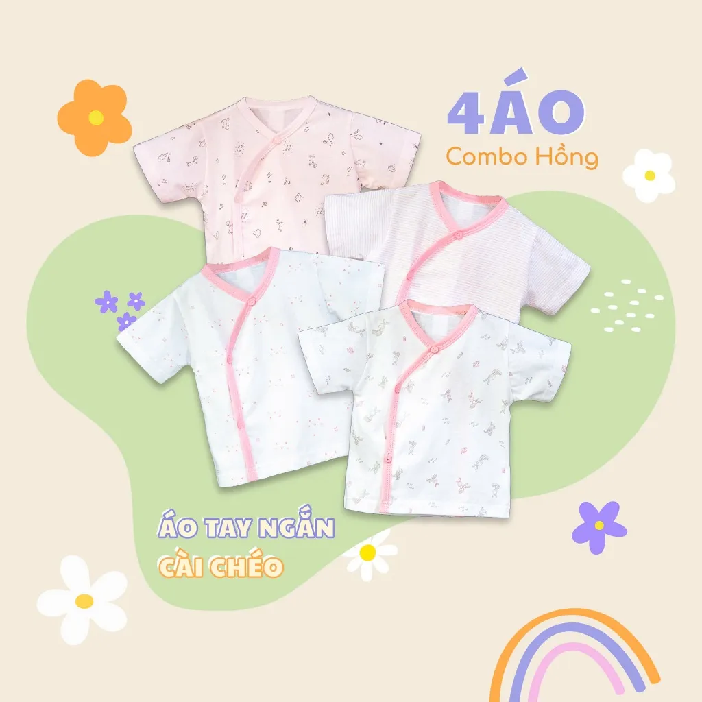 Ảnh Combo 4 Áo Sơ Sinh Tay Ngắn, Cài Lệch MIOMIO - Cho Bé Trai, Bé Gái (Từ 0-3M), Vải Cotton 1