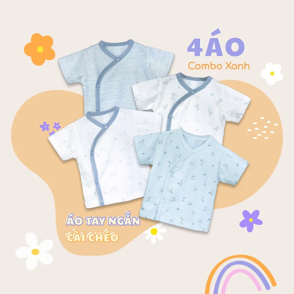 Ảnh Combo 4 Áo Sơ Sinh Tay Ngắn, Cài Lệch MIOMIO - Cho Bé Trai, Bé Gái (Từ 0-3M), Vải Cotton 2