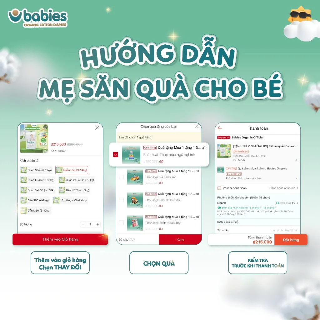 Ảnh Combo 4 Bịch Tã/Bỉm Babies Organic Mỏng Thoáng, Siêu Thấm Hút, Mềm Mịn, Có Đủ Size NB/S/M/L/XL/2XL/3XL 2