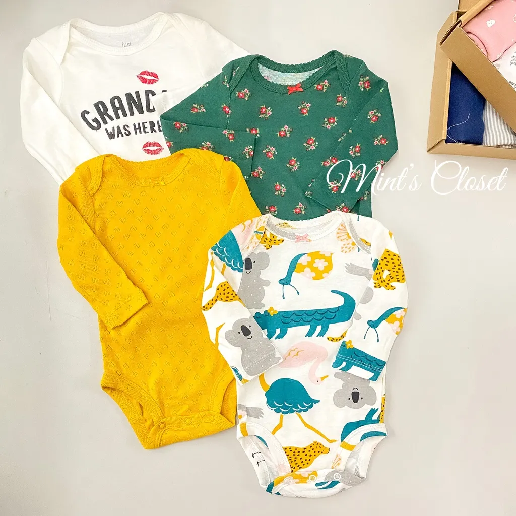 Ảnh Combo 4 cái bodysuit sơ sinh bé trai bé gái màu ngẫu nhiên chất cotton dưới 2 tuổi MINTSCLOSET MIMT'S CLOSET - BS6016 4