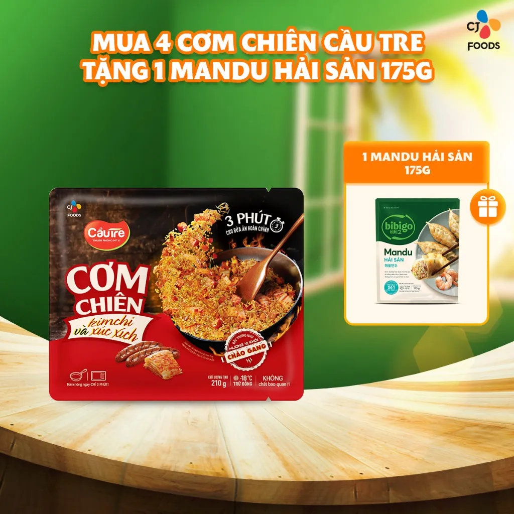 Ảnh Combo 4 cơm chiên Cầu Tre 210g x 4 (Hải sản, Dưa bò, Gà cháy tỏi, Kim chi xúc xích) 3