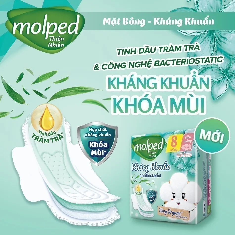 Ảnh Combo 4 Gói Băng vệ sinh Molped thiên nhiên Kháng Khuẩn Siêu mỏng có cánh 23cm (GÓI 8 MIẾNG) 2