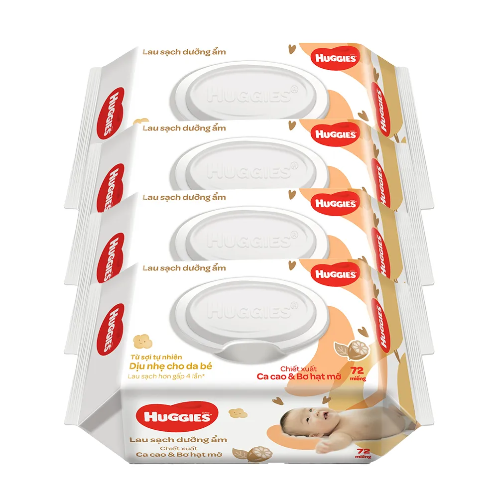 Ảnh Combo 4 gói Khăn ướt Huggies chiết xuất Cao cao và Bơ hạt mỡ (72 miếng/gói) 1