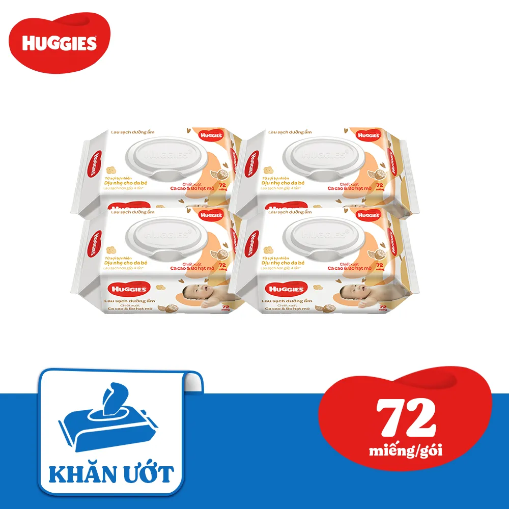 Ảnh Combo 4 gói Khăn ướt Huggies chiết xuất Cao cao và Bơ hạt mỡ (72 miếng/gói) 2