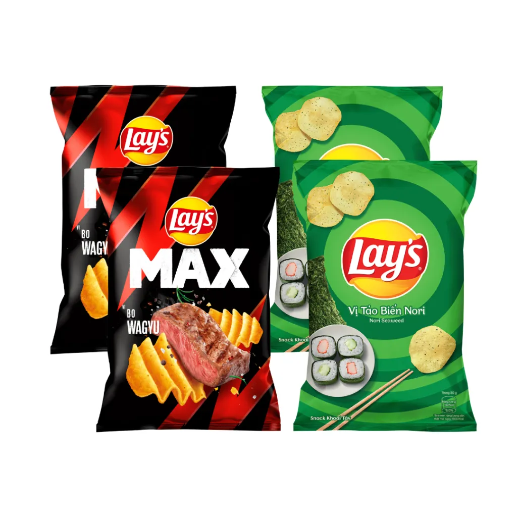 Ảnh Combo 4 Gói Snack Lay’s Partypack - Lay’s Khoai Tây vị Tảo Biển 90g và Lay’s Max vị Bò Wagyu 75g 1