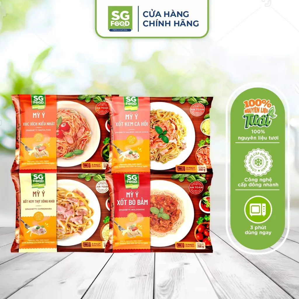 Ảnh Combo 4 Mỳ Ý SG Food 250g xốt bò bằm, xúc xích, xốt kem thịt xông khói, xốt kem cá hồi 1