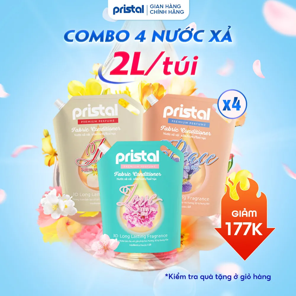 Ảnh Combo 4 nước xả vải sinh học Pristal 2L, nước xả lưu hương thơm cực lâu an toàn cho da em bé 1