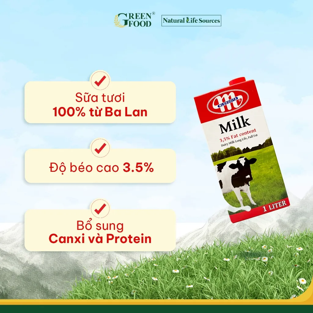 Ảnh Combo 4 Sữa Tươi Tiệt Trùng Mlekovita Nguyên Kem 1L - Béo Cao 3.5%, Không Đường, Nhập Khẩu từ Ba Lan 3