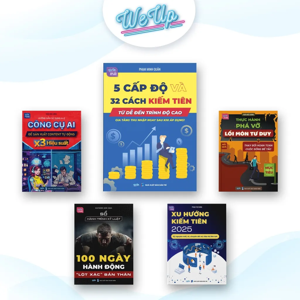 Ảnh COMBO 5 CUỐN SÁCH: 5 Cấp độ, 100 mẫu AI content, AI content, Xu hướng K.Tiên, Phá vỡ T.duy, 100 ngày hành động, Tự do TC 1