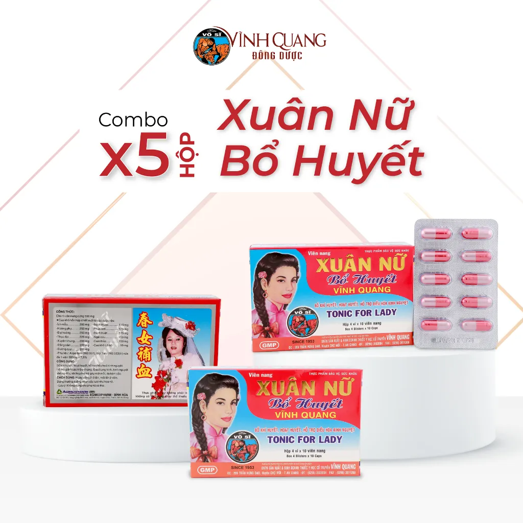 Ảnh Combo 5 Hộp 40 viên Xuân Nữ Bổ Huyết VĨNH QUANG - Điều hoà kinh nguyệt, đau bụng kinh, tắc kinh 1