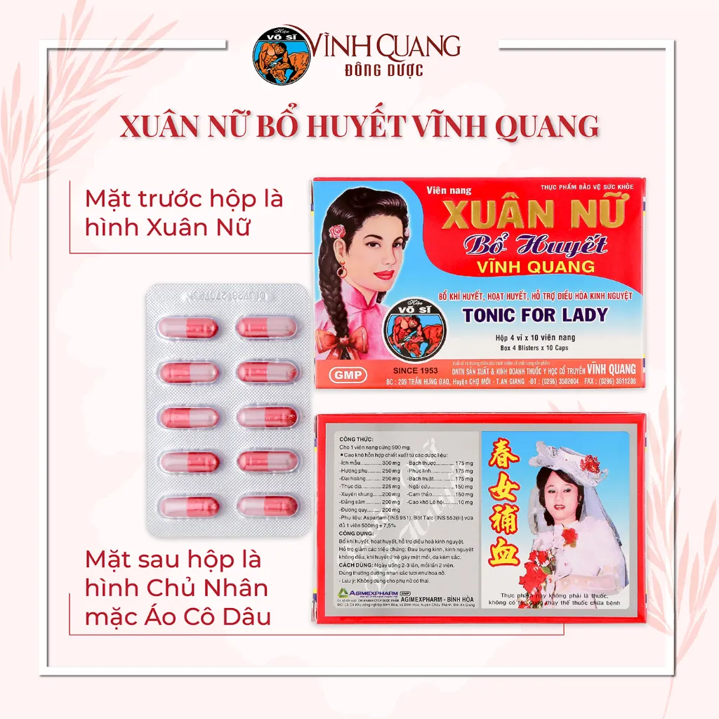 Ảnh Combo 5 Hộp 40 viên Xuân Nữ Bổ Huyết VĨNH QUANG - Điều hoà kinh nguyệt, đau bụng kinh, tắc kinh 4