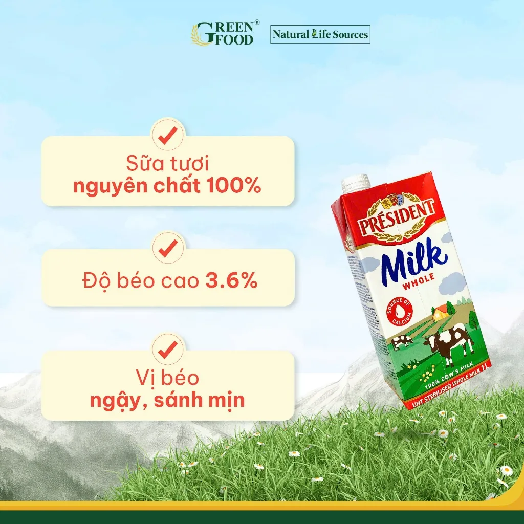Ảnh Combo 5 Hộp Sữa Tươi Tiệt Trùng President Nguyên Kem 1L Không Đường- Độ Béo 3.6% nhập khẩu P 3