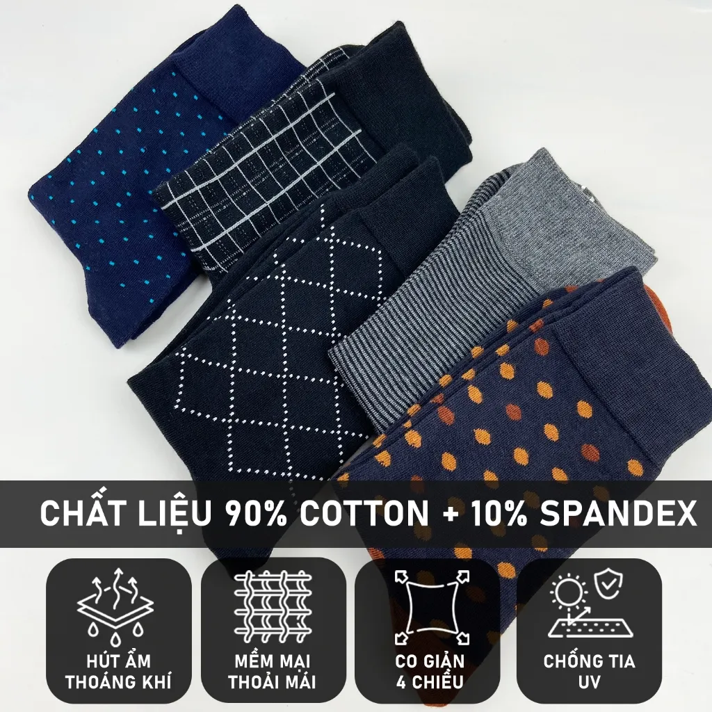 Ảnh Combo 5 Đôi Tất cổ cao văn phòng mang giày tây cao cấp họa tiết RANO chất liệu cotton hút mồ hôi co giãn 4 chiều 2