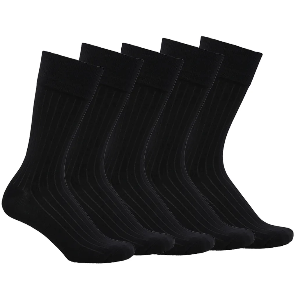 Ảnh Combo 5 đôi tất vớ nam cổ cao công sở RANO gân chìm, chất liệu cotton cao cấp thoáng khí co giãn 4 chiều màu đen 2