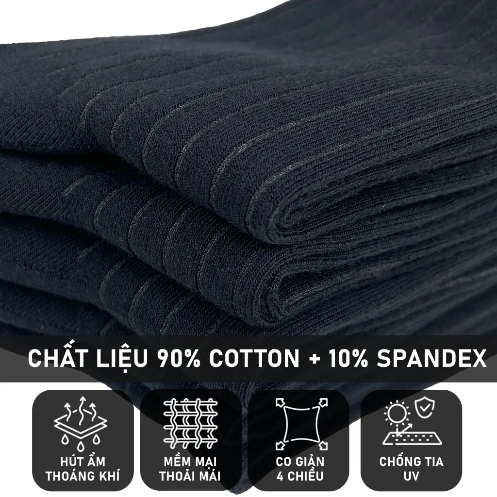 Ảnh Combo 5 đôi tất vớ nam cổ cao công sở RANO gân chìm, chất liệu cotton cao cấp thoáng khí co giãn 4 chiều màu đen 3