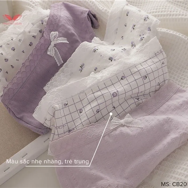 Ảnh Combo 5 Quần Lót Cotton Nữ Cạp Cao VINGO Thấm Hút Kháng Khuẩn Phối Viền Ren Lưới Mềm CB20 VNGO 4