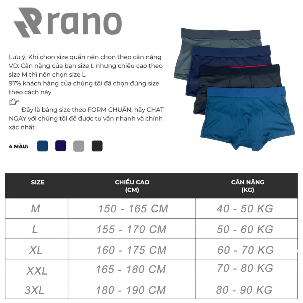 Ảnh Combo 5 quần lót nam đùi boxer RANO vải thun lạnh mềm mại cao cấp co dãn 4 chiều thoáng khí cạp lưng to 3.5cm 2