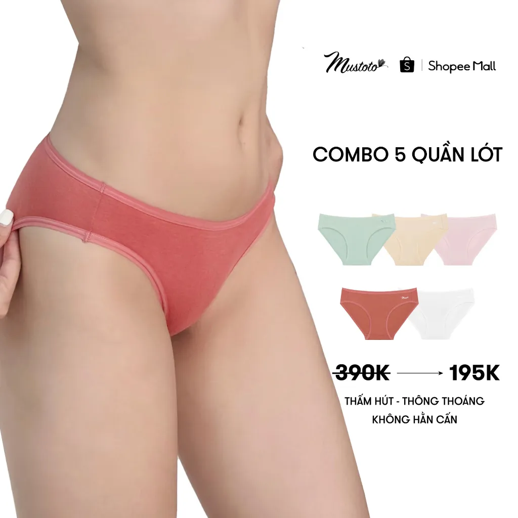 Ảnh Combo 5 Quần Lót Nữ Mustoto 100% Cotton Lưng Thấp Thoải Mái Thoáng Mát (MQ29) 1