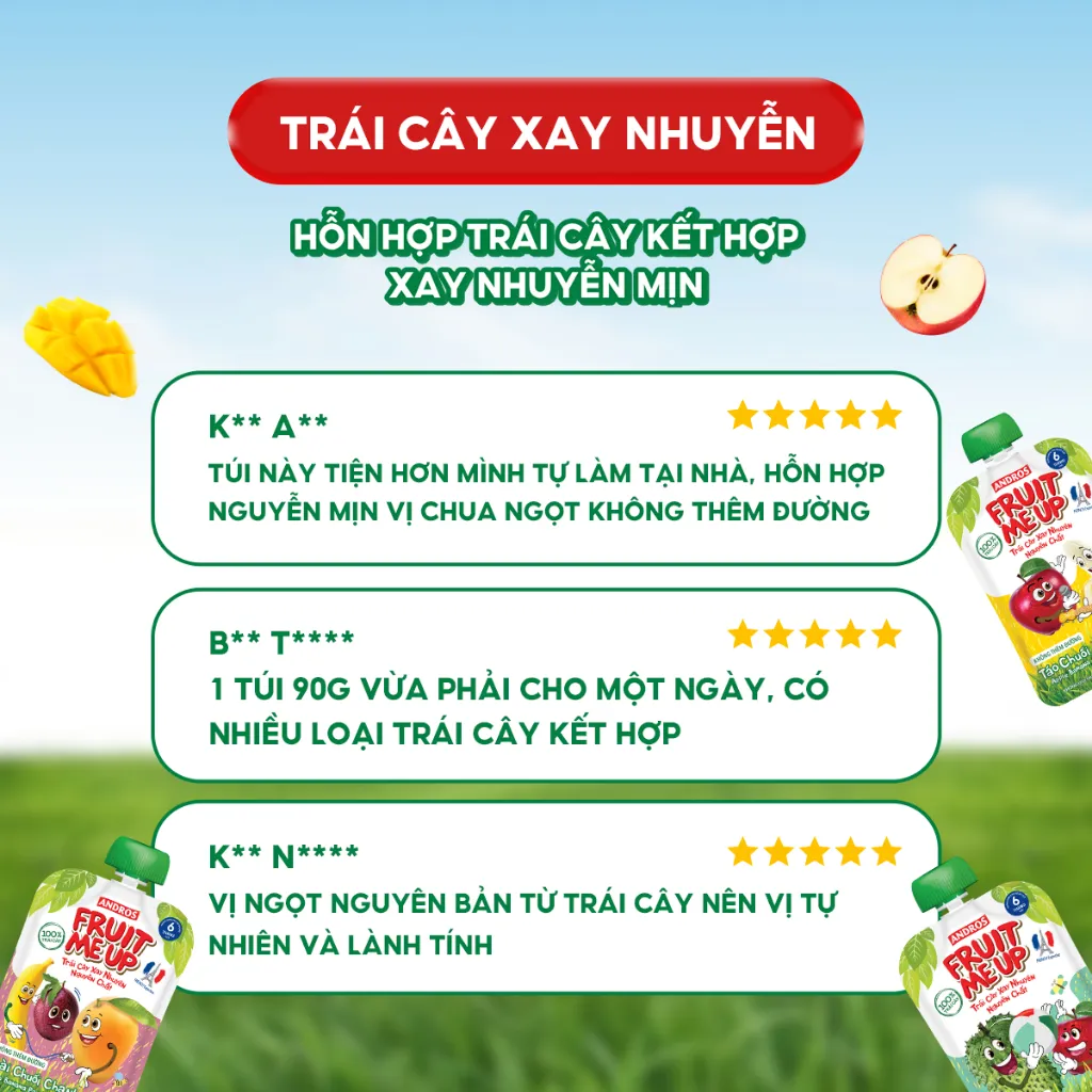 Ảnh Combo 5 Túi Trái Cây Xay Nhuyễn Nguyên Chất - 100% trái cây thật - ANDROS FRUIT ME UP - 90gx5 3
