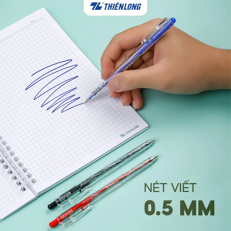 Ảnh Combo 5/10/20 Bút bi Thiên Long TL-089 ngòi 0.5mm mực xanh/đỏ/đen dạng bấm cò nơi cầm tay có tiết diện tam giác 2