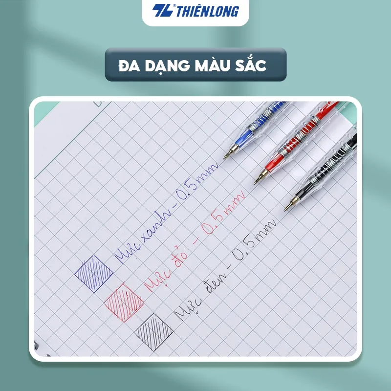Ảnh Combo 5/10/20 Bút bi Thiên Long TL-089 ngòi 0.5mm mực xanh/đỏ/đen dạng bấm cò nơi cầm tay có tiết diện tam giác 4