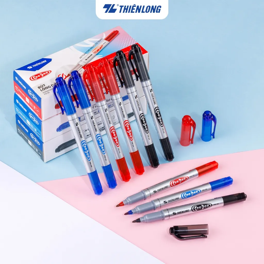 Đánh Giá Bút Lông Dầu Thiên Long PM-04 2 Đầu | Bám Dính Tốt