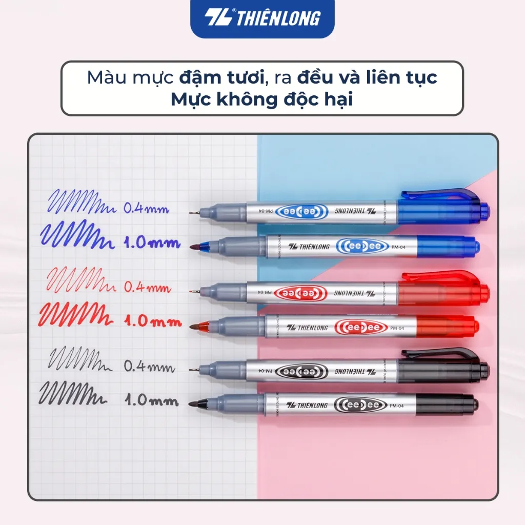 Ảnh Combo 5/10/20 Bút lông dầu 2 đầu Thiên Long PM-04 bám dính tốt - Bút dạ, viết bảng không xoá được 3