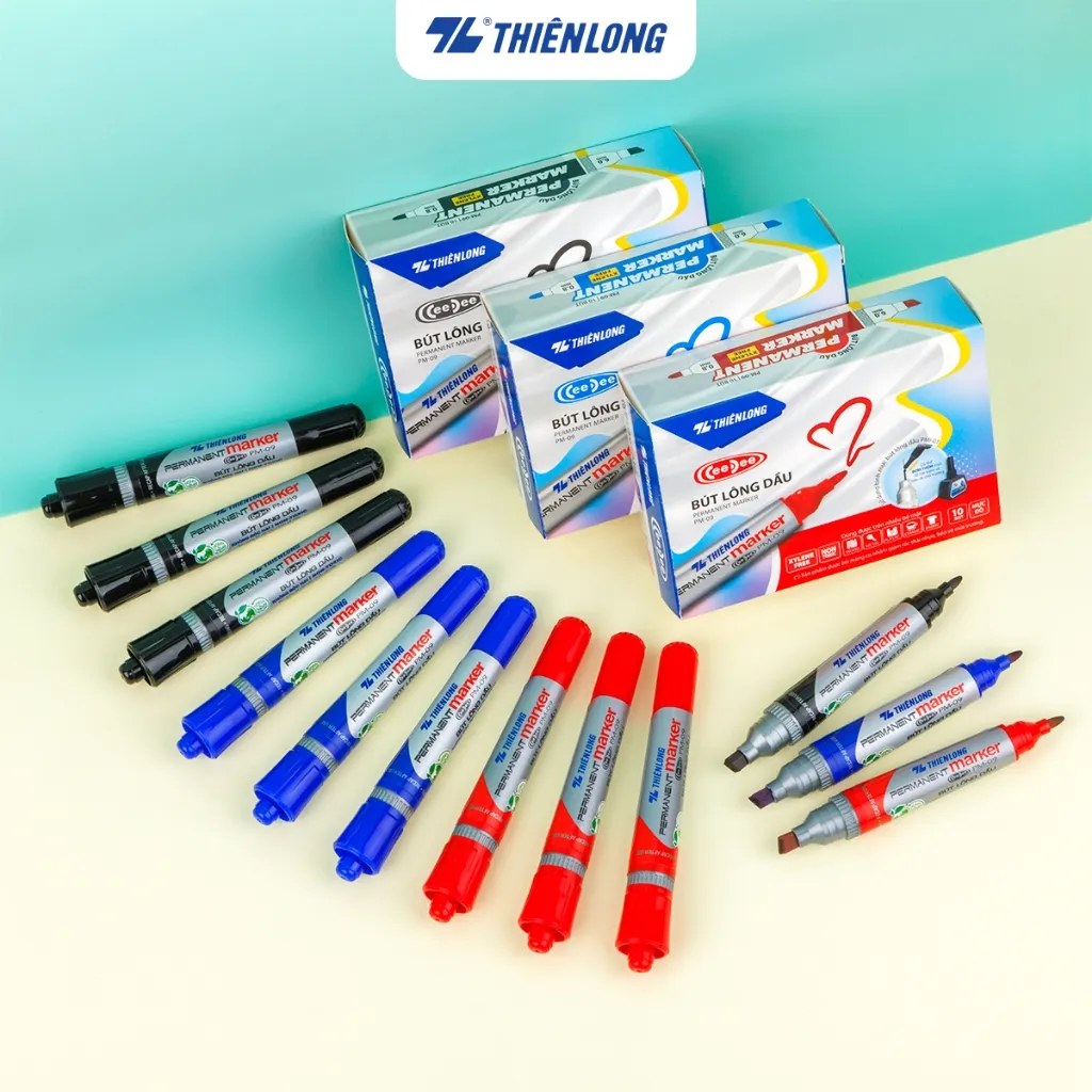 Đánh Giá Chi Tiết Combo Bút Lông Dầu 2 Đầu Thiên Long PM-09: Viết Đa Năng, Bám Dính Tốt