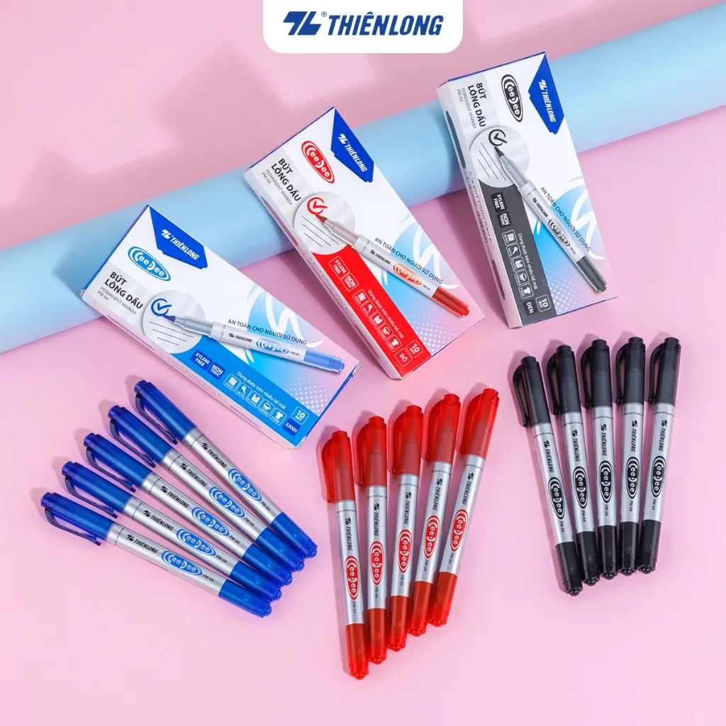 Ảnh Combo 5/10/20 Bút lông dầu 2 đầu bút Thiên Long PM-04 bám dính tốt trên các vật liệu: Giấy, gỗ,nhựa, thủy tinh, gốm, sứ 2