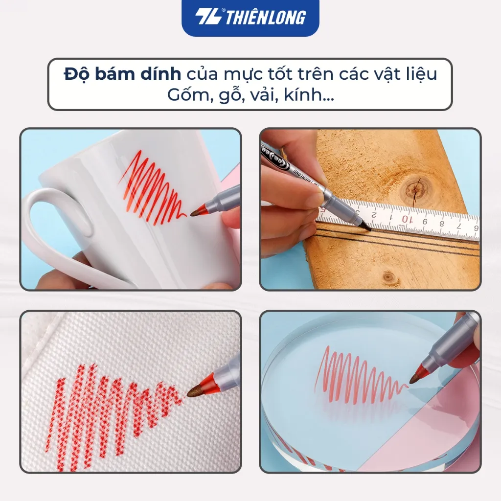Ảnh Combo 5/10/20 Bút lông dầu 2 đầu bút Thiên Long PM-04 bám dính tốt trên các vật liệu: Giấy, gỗ,nhựa, thủy tinh, gốm, sứ 4