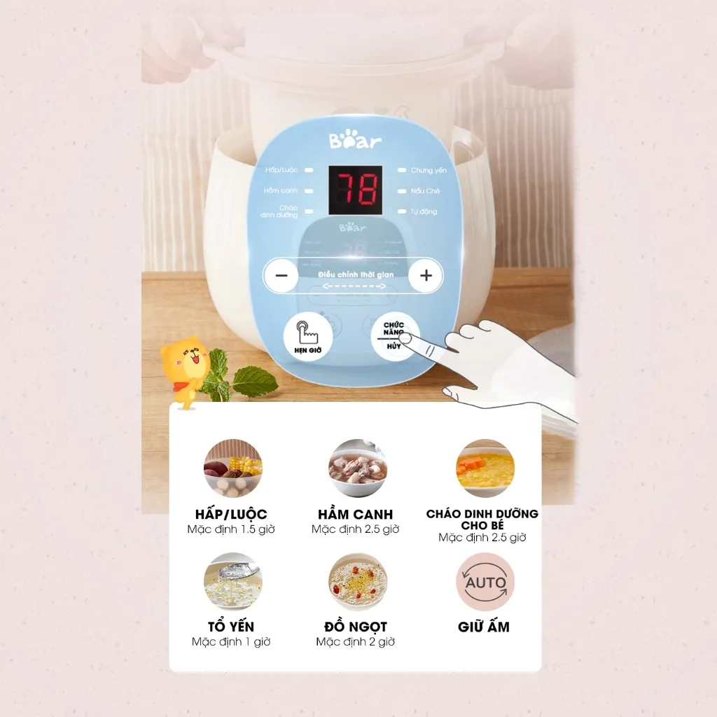 Ảnh Combo Ăn Dặm Nồi Nấu Cháo Chậm 0.8L BEAR SUBE001 và Máy Xay Ăn Dặm 0.3L 8 Lưỡi B03V8 Nồi Nấu Cháo Chậm Máy Xay Thực Phẩm 2